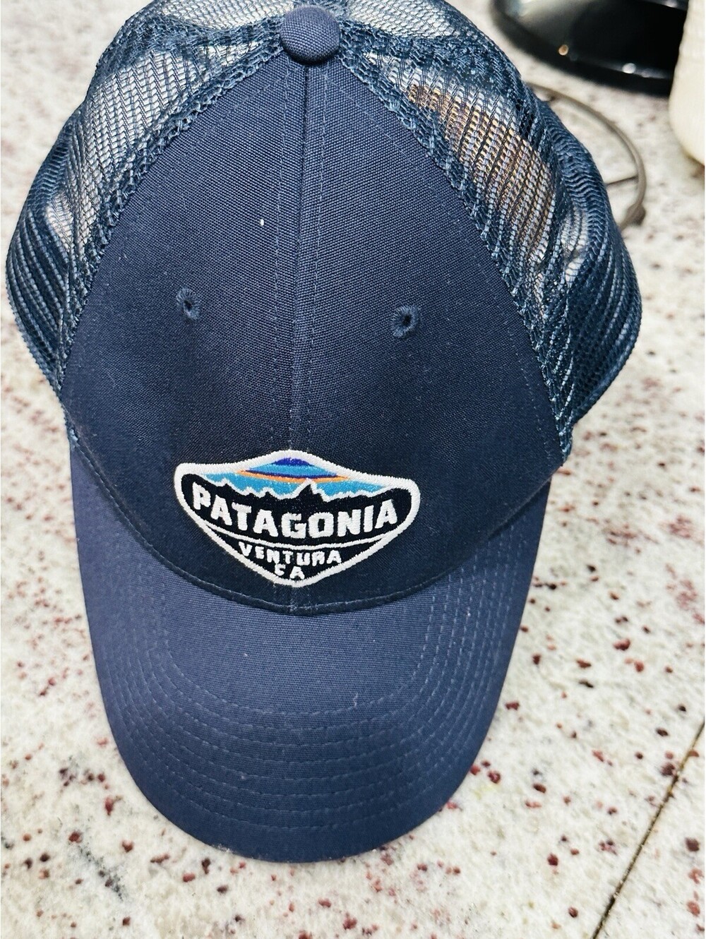 Patagonia Men's Trucker Snapback Navy Blue Hat Classic Logo Mesh Back Adjustable